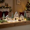 Christmas village wooden houses fir trees green and white 5-8 cm set of 6 | Floristik24.co.uk