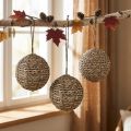 Decorative balls for hanging balls straw grey Ø15cm 3pcs | Floristik24.co.uk