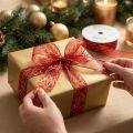 Christmas ribbon with stars net red and gold 25mm 18m | Floristik24.co.uk