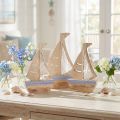 Sailboat Centrepiece and Shelf decor Natural Wood Light Blue 25.5×16.5cm 3 pcs | Floristik24.co.uk