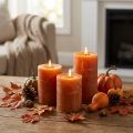 Dark orange pillar candles, solid colored throughout, Sunset Rustic, 60x80mm, set of 4, for autumn and Advent decorations | Floristik24.co.uk
