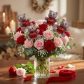 Decorative plug bear with heart, Valentine's Day, flower plug glitter 9 pcs | Floristik24.co.uk