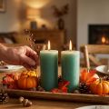 Green Jade Pillar Candles 85x200mm, Set of 2 - Decorative Candles, Dyed Through, Long Burning Time | Floristik24.co.uk