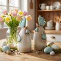 Ceramic Rooster Kitchen Decoration Chicken White Blue Brown H14.5cm 2 pcs | Floristik24.co.uk