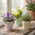 Decorative pot, metal bucket for planting, planter with handles, pink/green/yellow shabby chic Ø15cm H13cm 3-piece set | Floristik24.co.uk