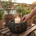 Lantern braided black, brown rattan candle glass Ø23cm H18cm | Floristik24.co.uk
