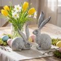 Decorative rabbit, garden figure in concrete look, shabby chic, Easter decoration with silver accents H21/14cm set of 2 | Floristik24.co.uk