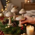 Wooden and Felt Mushroom Decorations with Glitter, H11cm, Set of 4 | Floristik24.co.uk