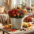 Plant pot, autumn decoration, metal vessel with leaves Golden Ø25.5cm H22cm | Floristik24.co.uk
