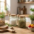 Decorative glass with cork lid and spoon, green, Ø7cm, H10cm, 2 pieces | Floristik24.co.uk