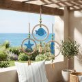 Hanging decoration maritime wind chime wood natural blue H35cm 3pcs | Floristik24.co.uk