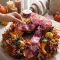 Gift ribbon maple leaves purple ribbon autumn 40mm 15m | Floristik24.co.uk