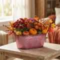 Bowl with leaf decoration, planter, autumn decoration, metal pot wine red L38cm H15cm | Floristik24.co.uk