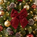 Large velvet bow with sequins dark red 20×22cm 2pcs | Floristik24.co.uk