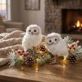 Set of 2 White Decorative Owl Figurines, 15cm, Artificial Fur, Winter Décor | Floristik24.co.uk