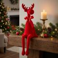Red Flocked Sitting Reindeer Figurine with Bow – 54cm | Floristik24.co.uk