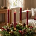 Solid-colored taper candles, dark red, 22×240mm, 12 pieces | Floristik24.co.uk