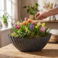 Plant bowl with grooves oval boat anthracite 36cm | Floristik24.co.uk