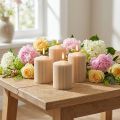 Pillar Candles Beige Grooved Candle 70/90mm 4 Pcs | Floristik24.co.uk