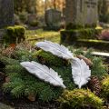 Grave decoration feather grey white grave decoration polyresin 15.5cm 4 pcs | Floristik24.co.uk