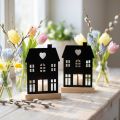 Lantern House Metal Black with Wooden Base H15cm 2pcs | Floristik24.co.uk