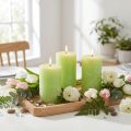 Candle Lime Green​​​​​​​​ solid coloured 60mm x 80mm 4 pcs | Floristik24.co.uk