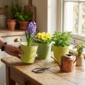 Paper cachepot, planter, pot for planting blue/green Ø13cm H12.5cm 4pcs | Floristik24.co.uk