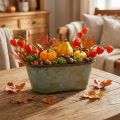 Planter bowl for autumn, metal decoration with leaf decoration green L38cm H15cm | Floristik24.co.uk