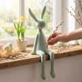 Easter bunny shelf sitter, sitting rabbit, flocked, grey-green, 56cm | Floristik24.co.uk