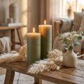 Set of 2 large olive green pillar candles, decorative candles for table decoration &amp; home ambience, 85x200mm, long burning time | Floristik24.co.uk