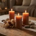 Solid-colored caramel pillar candles 70×120mm, set of 4, decorative candles, long burning time, home decor, table decoration | Floristik24.co.uk