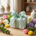 Green pastel checkered gift ribbon, decorative ribbon, 35mm wide, 20m long | Floristik24.co.uk
