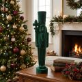 Flocked Nutcracker Figurine Standing 77cm Dark Green Indoor Christmas Decoration | Floristik24.co.uk