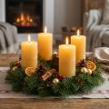 Rustic pillar candles, yellow dyed throughout, for Advent wreaths and lanterns, set of 4, 70/140mm | Floristik24.co.uk