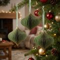 Vintage Christmas ornaments, green and gold paper, Ø8cm, set of 4 | Floristik24.co.uk