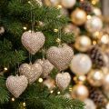 Glitter Heart for Hanging Champagne 6cm x 6.5cm 12 pcs | Floristik24.co.uk