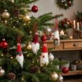 Set of 12 Hanging Gnomes with Knitted Hats in Red, White, Grey, and Burgundy, H10–12cm | Floristik24.co.uk