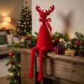 Flocked Red Reindeer Figure with Bow – Sitting Edge Ornament – 80cm | Floristik24.co.uk