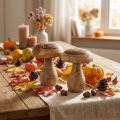 Wooden mushrooms decoration mushrooms wood natural autumn decoration Ø10cm H12cm 2pcs | Floristik24.co.uk