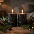 Black pillar candles, dyed throughout, 85x120mm, set of 2, rustic table decoration | Floristik24.co.uk
