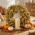 Decorative dried wreath with teasels and millet in yellow-olive green, natural country style, Ø28cm, versatile wall and table decoration | Floristik24.co.uk