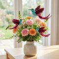 Hummingbird Decoration on Stick Turquoise Burgundy 13–15cmx9–10cm 6 pcs | Floristik24.co.uk