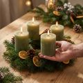 Rustic, solid-colored olive green pillar candles, 70x80mm, set of 4, decorative candles, wax candles | Floristik24.co.uk
