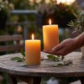 Solid-colored honey-hued pillar candles, 85x120mm, set of 2, decoration for home &amp; garden | Floristik24.co.uk