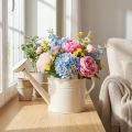 Vintage metal watering can, cream white, decorative and functional, planter for dried and artificial flowers, indoor watering can, 26cm H, 5 liters | Floristik24.co.uk