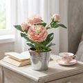 Decorative rose in pot, romantic silk flowers, pink peony | Floristik24.co.uk