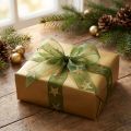 Star Ribbon Green Gold Organza Ribbon Christmas W25mm L18m | Floristik24.co.uk