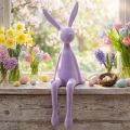 Shelf sitter rabbit, flocked, sitting Easter bunny, lilac, 56cm | Floristik24.co.uk