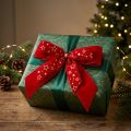 Decorative bow 4cm wide Red Christmas bow with golden stars Handmade bow 16×15cm 2pcs | Floristik24.co.uk