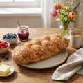 Decorative braided yeast bread with sesame seeds, deceptively realistic food replica for display and shop window decoration, 30cm | Floristik24.co.uk